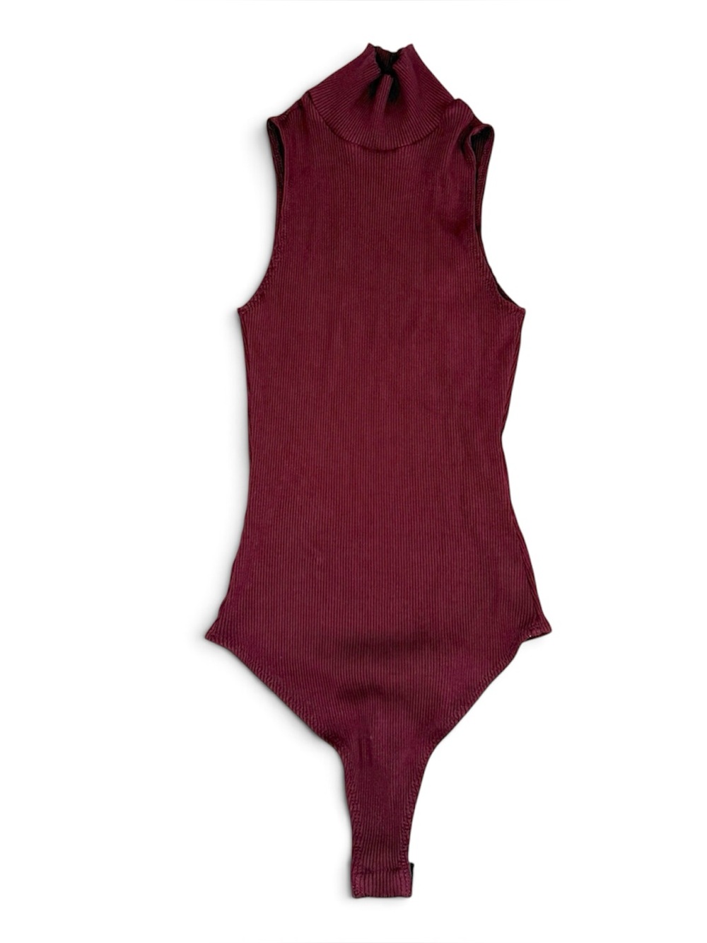 Lulus Womens Size XS Bodysuit Sleeveless Mock Neck Ribbed Burgundy Stretch - Picture 2 of 10